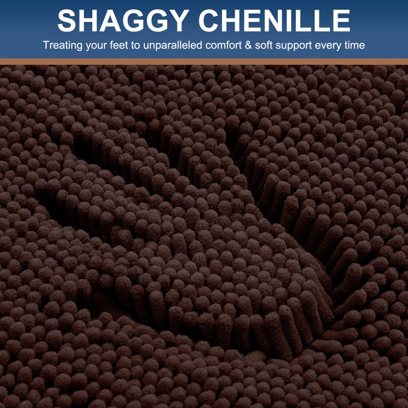 Smiry Bathroom Rugs Set 2 Piece, Soft Absorbent Chenille Bath Mat and U-Shaped Toilet Rug Set, Non Slip Shaggy Bath Carpet for Tub, Shower and Floor (30x20+24x20, Brown) - Image 3